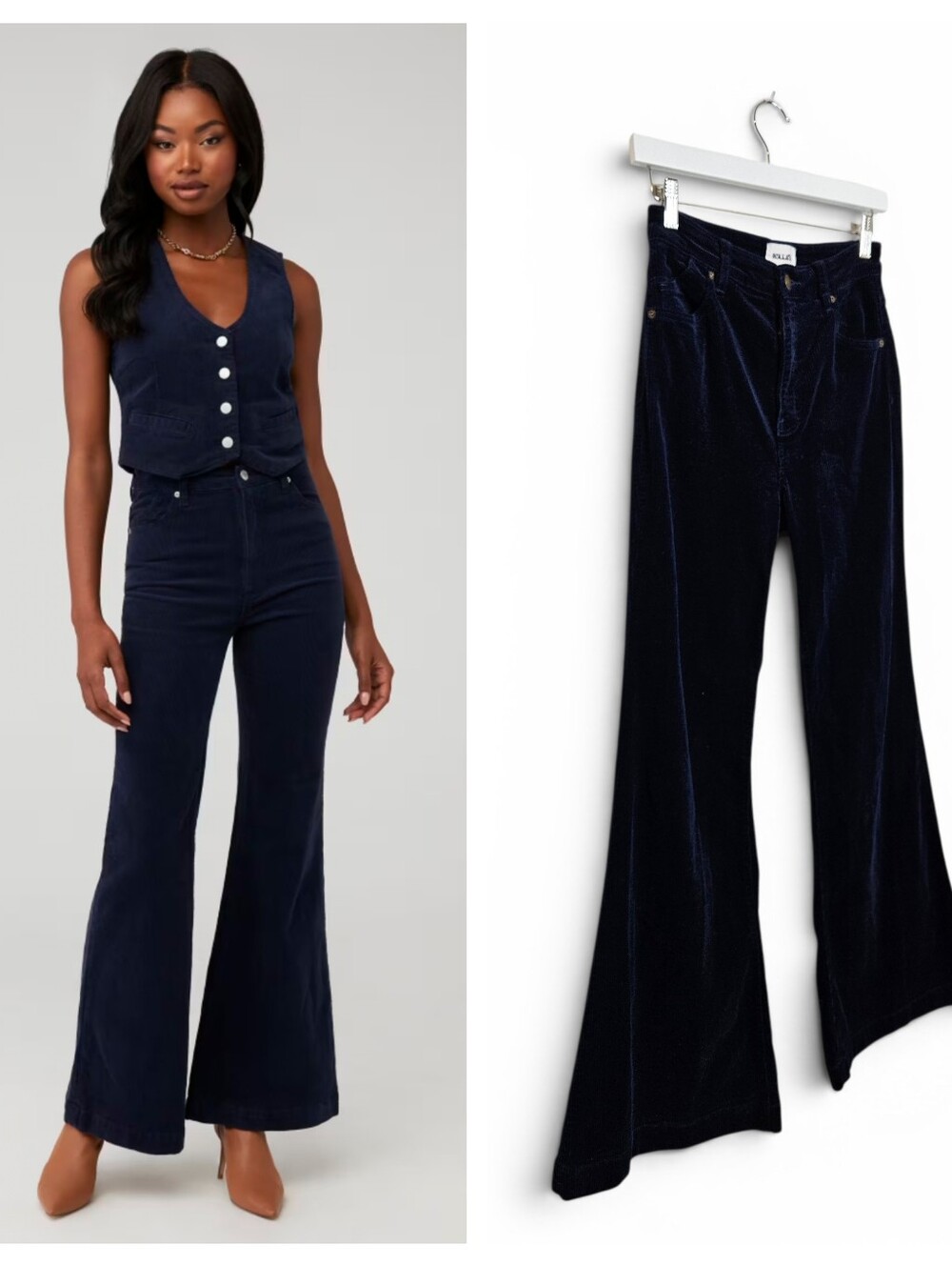 Rolla's Corduroy Pants 27 Midnight Blue Flare  Vintage Boho Bell Bottom